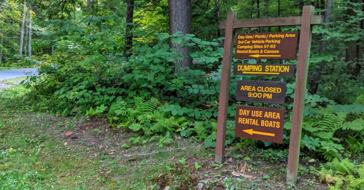 campground signs for dumping station, rental boats, etc.