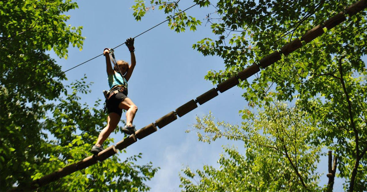 person on a high-ropes course