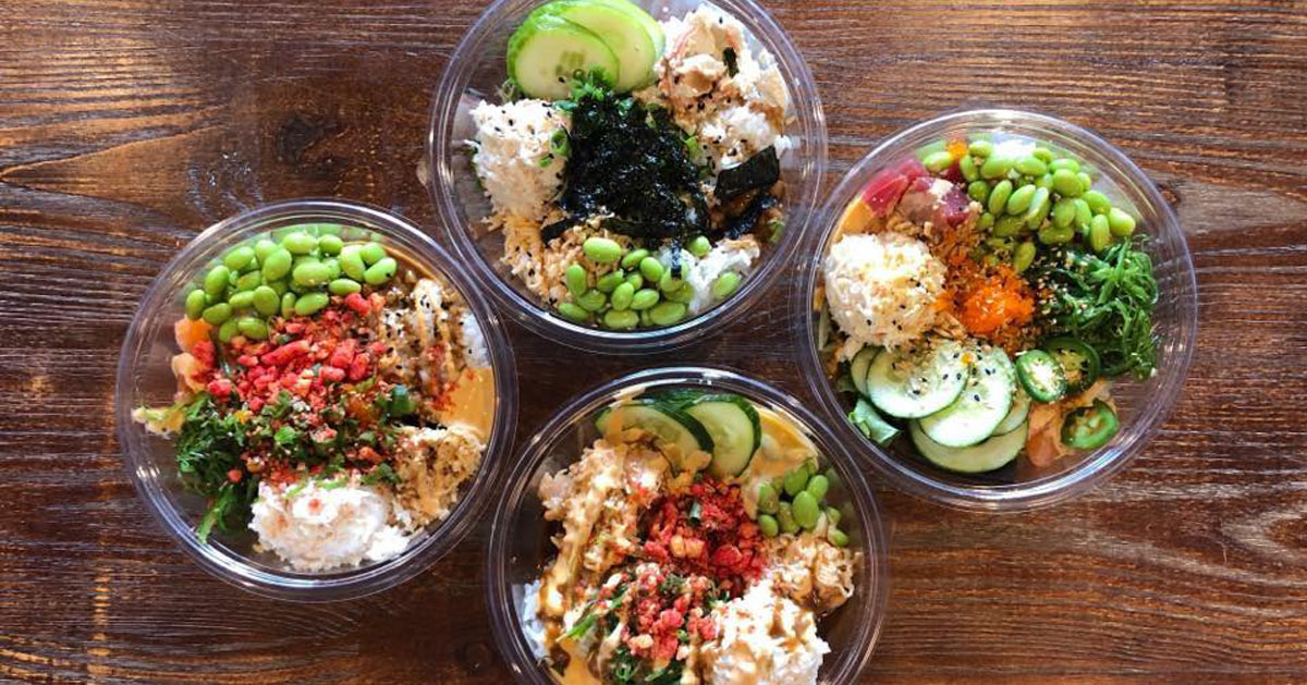 four poke bowls