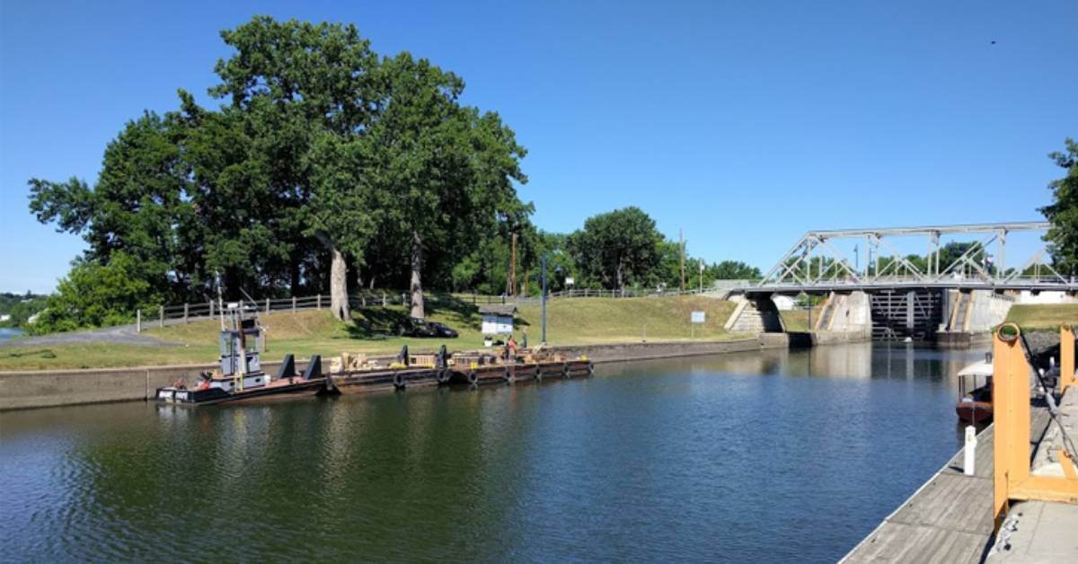 view of a canal and bridge