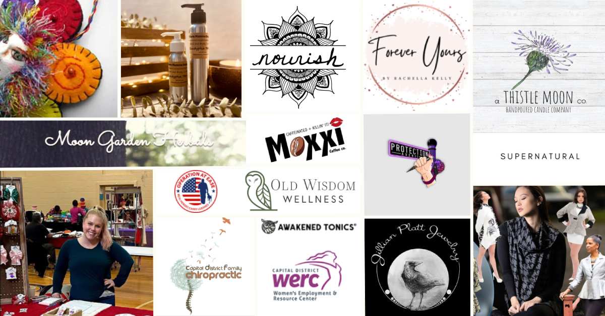 collage of women-owned business logos