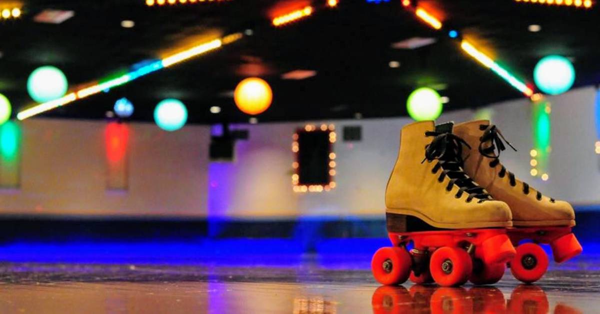 roller skates sitting on a roller rink