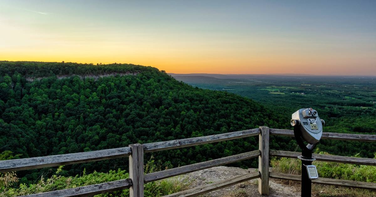 view finder looking out over view at sunset