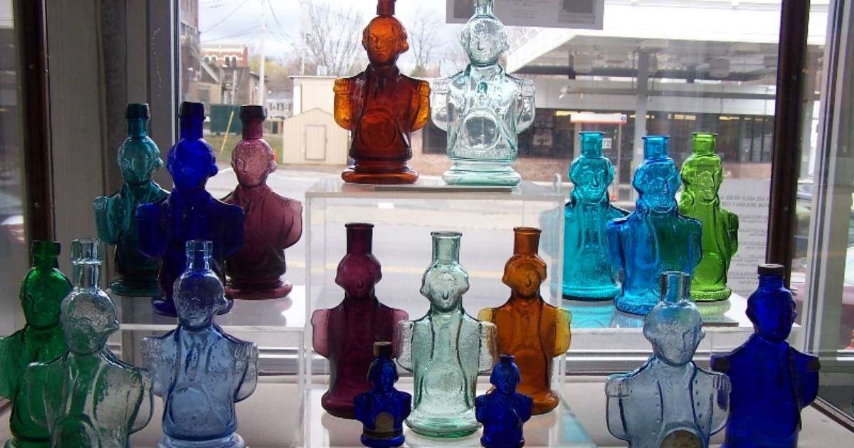 colorful glass bottles in window