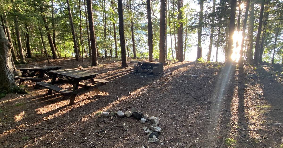 campsite with fire pit and picnic table