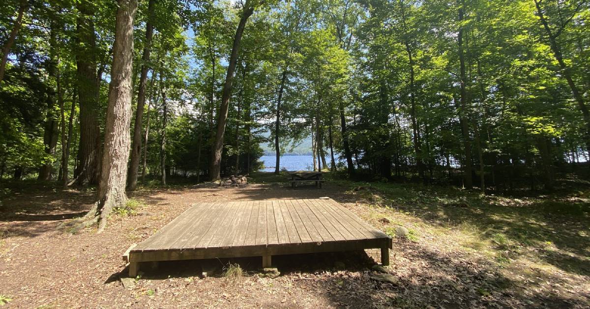 wooden platform at campsite