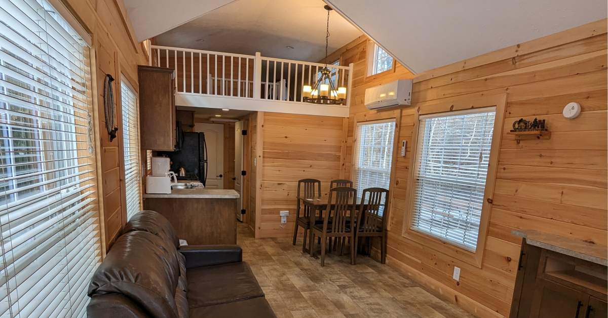 interior of cabin with loft