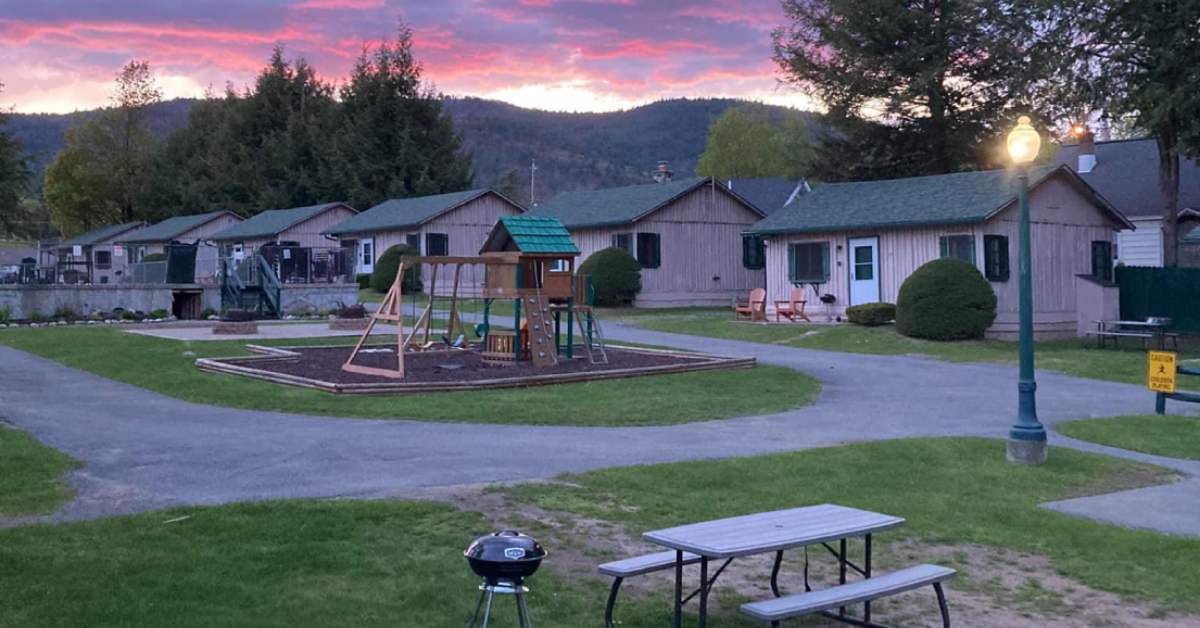 sunset over cabins