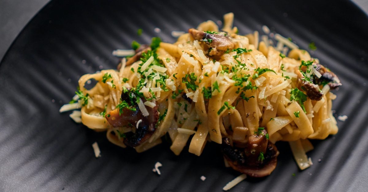 plated pasta with mushrooms