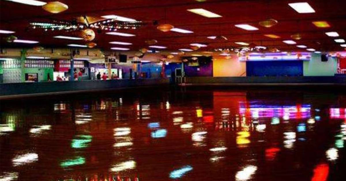 a colorful indoor skating rink