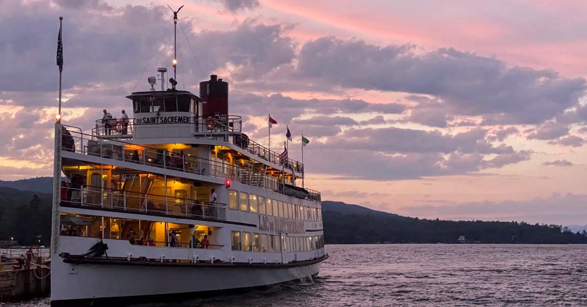 cruise ship at sunset