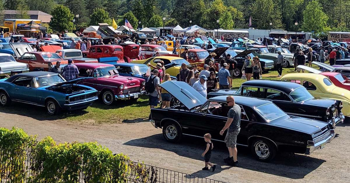 cars parked for a car show in a large public park