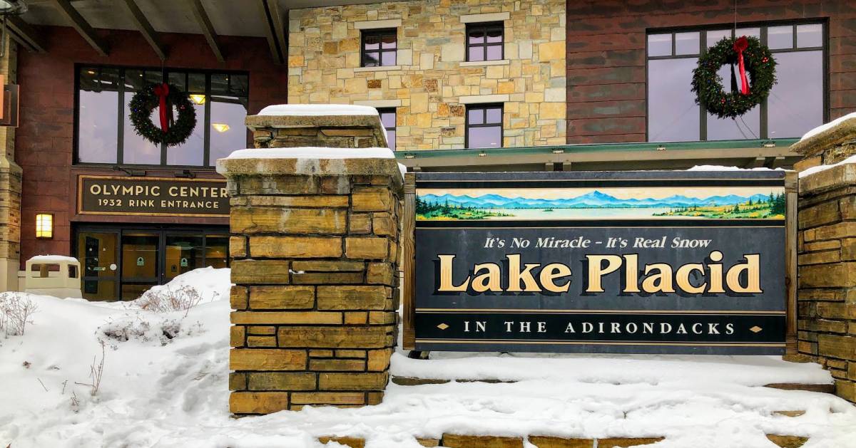 lake placid sign in front of the olympic center