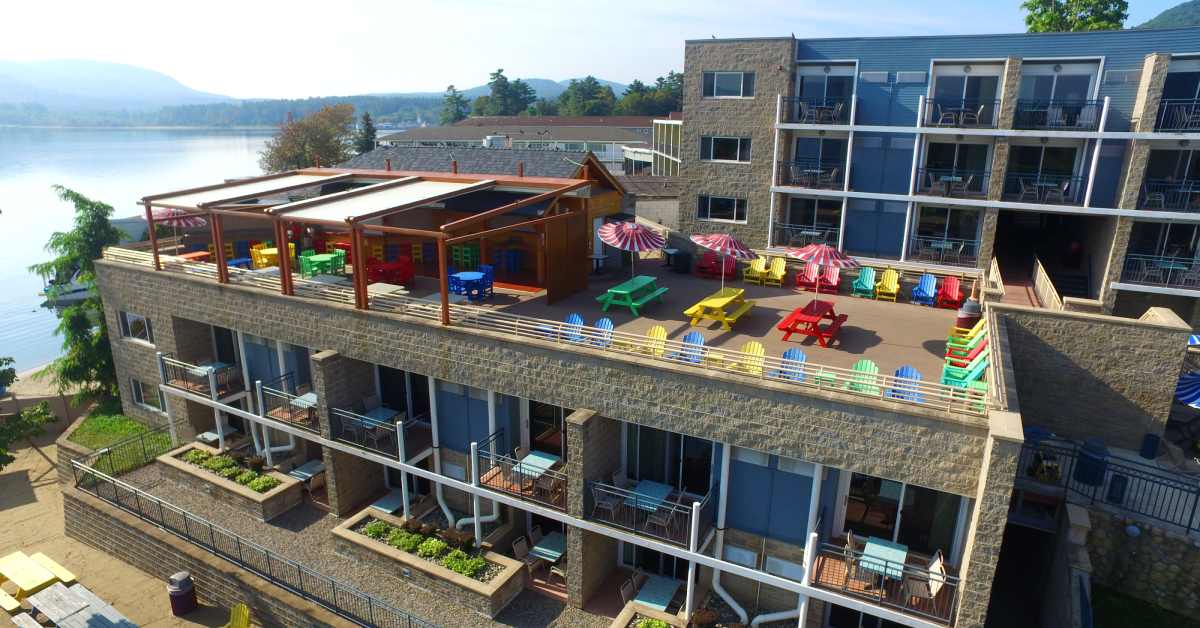 aerial view of a rooftop bar