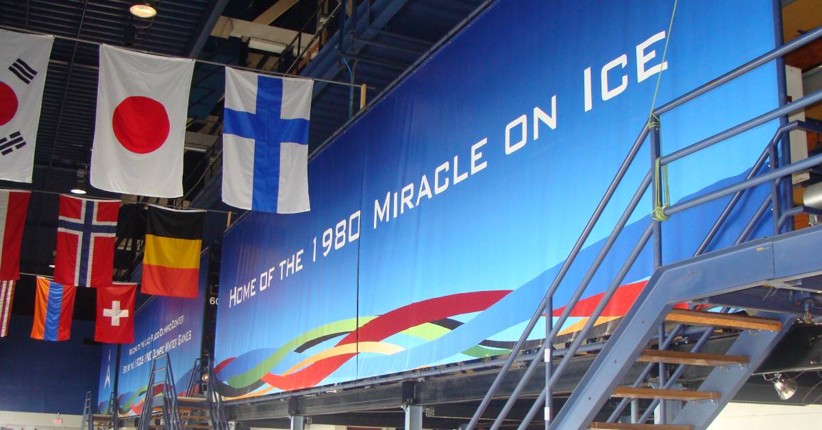 miracle on ice banner in a museum
