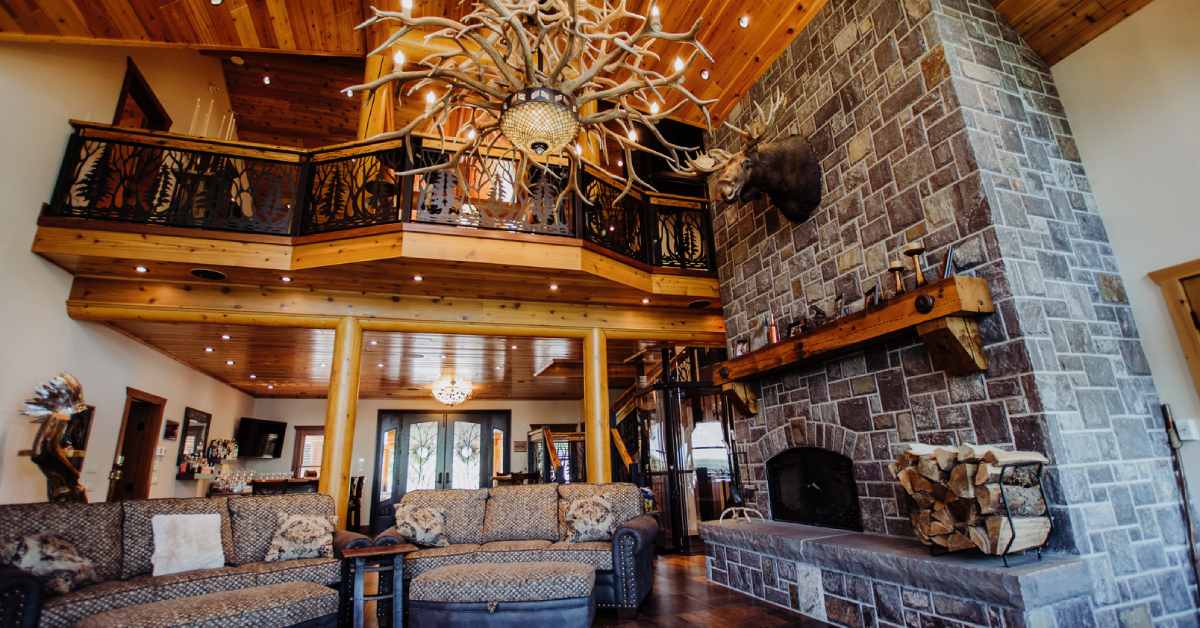 large and cozy rustic lodge living room