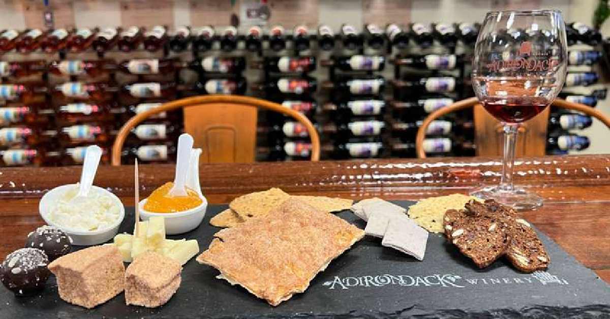 cheese board and wine at Adirondack winery 