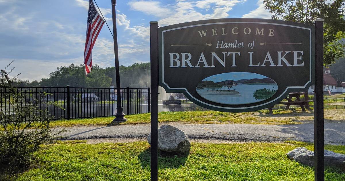 Brant Lake sign by lake