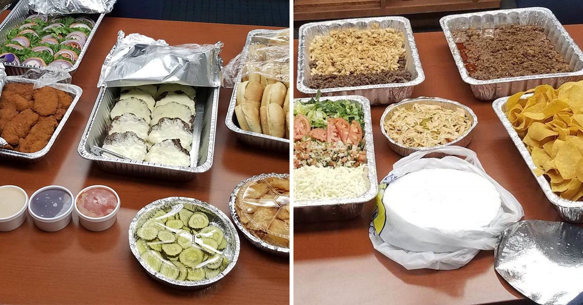 employee lunch options including burgers and tacos