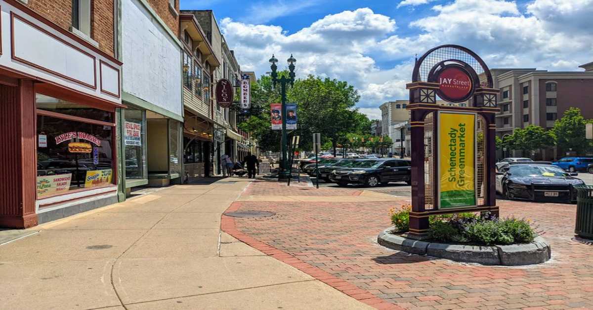 Jay Street sign on sidewalk in Schenectady NY