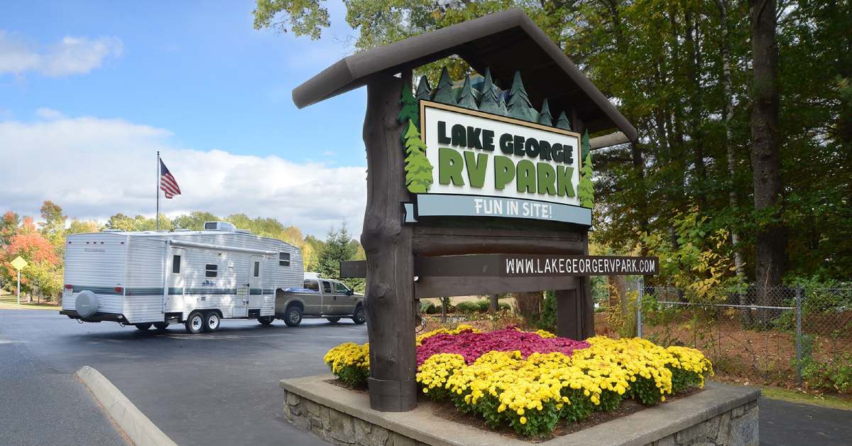 lake george rv park sign at entrance