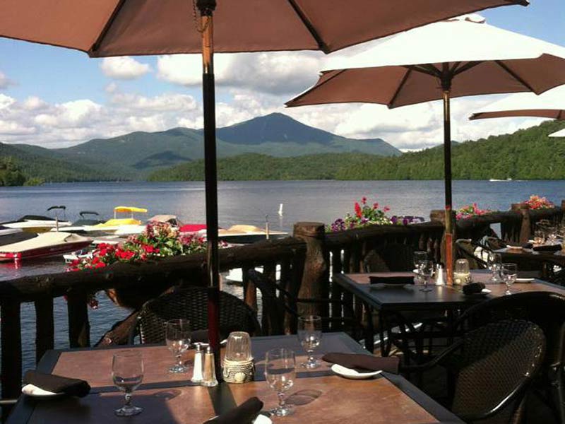 View of Mirrow Lake from the dining patio of the Moose Lodge in Lake Placid