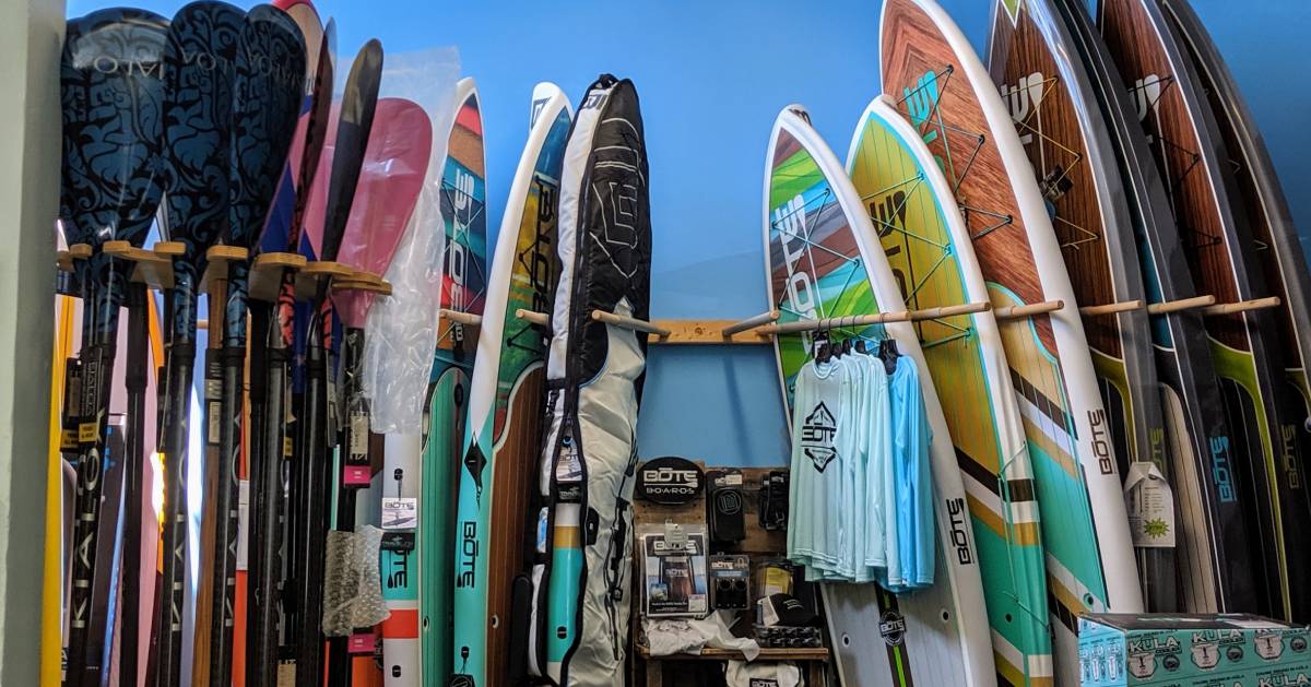 paddleboards display in shop