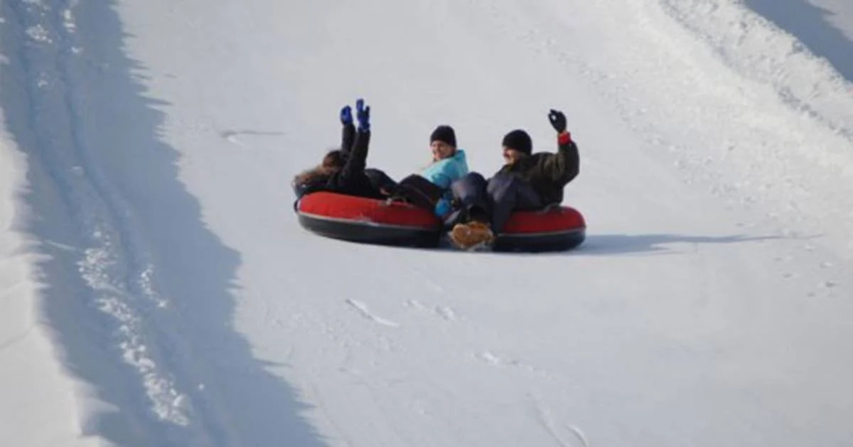 people tubing down a mountain