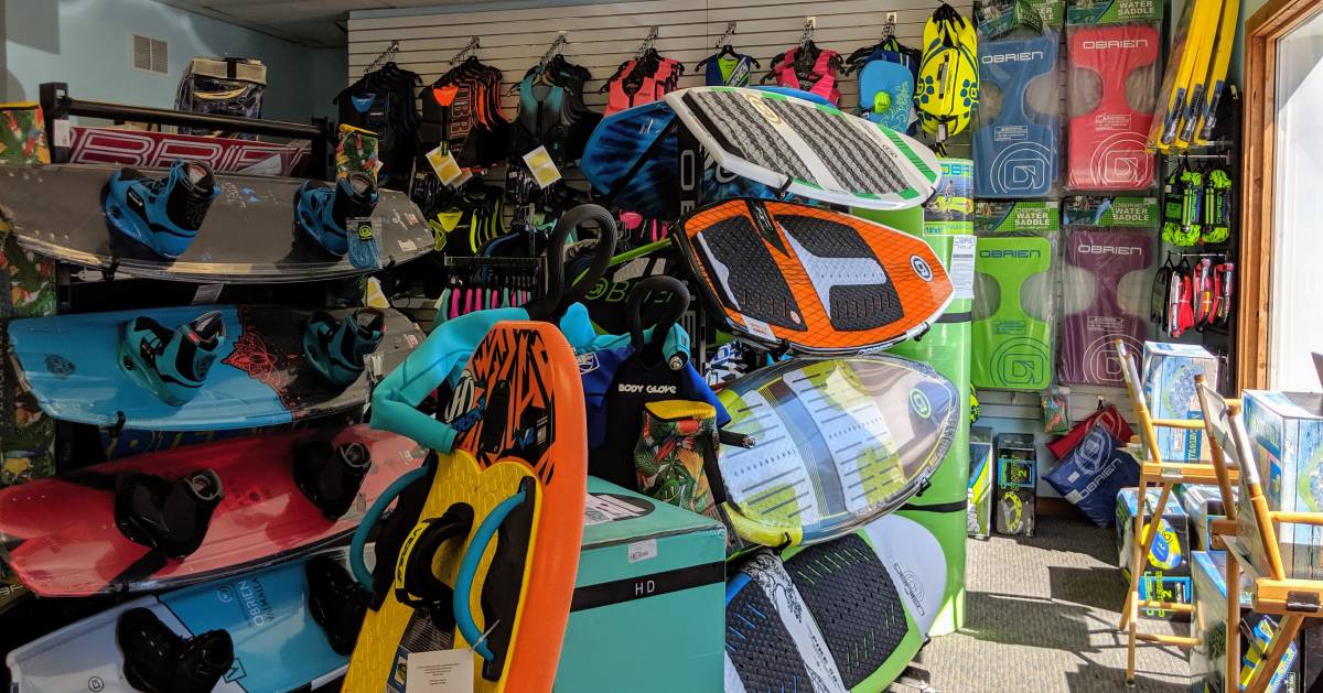 inside of watersports store