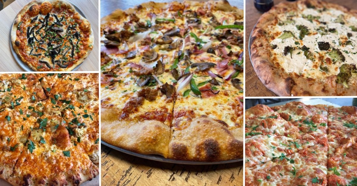 collage of different types of pizza