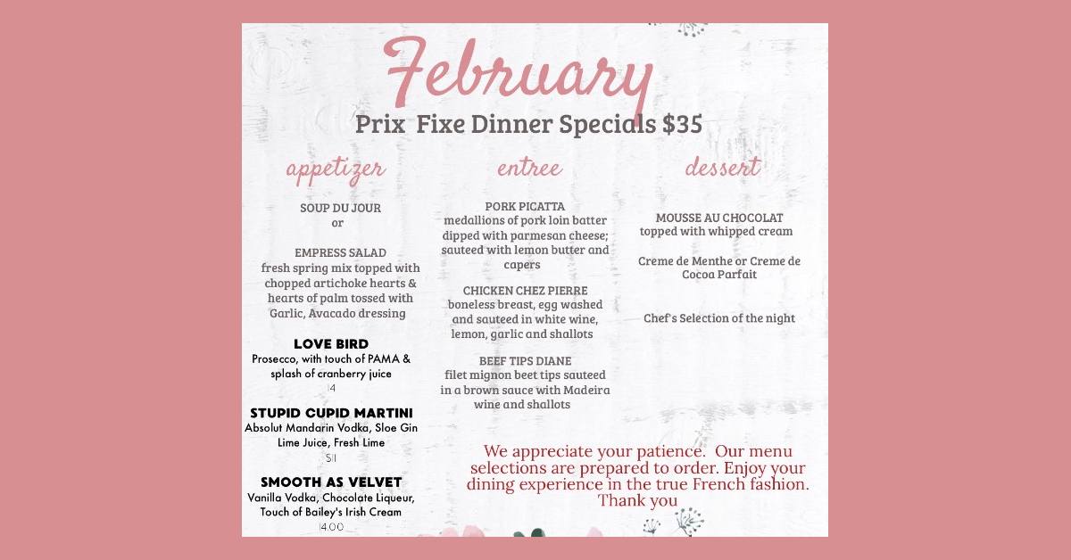 february valentine's day menu