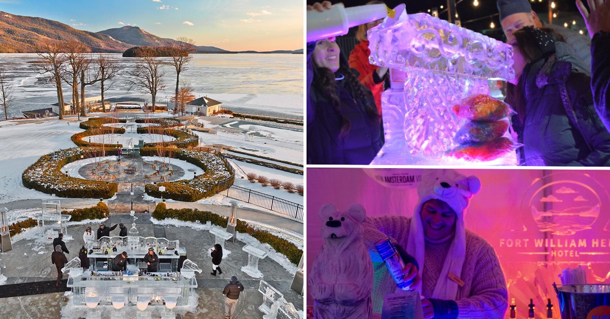 collage of ice bars in lake george