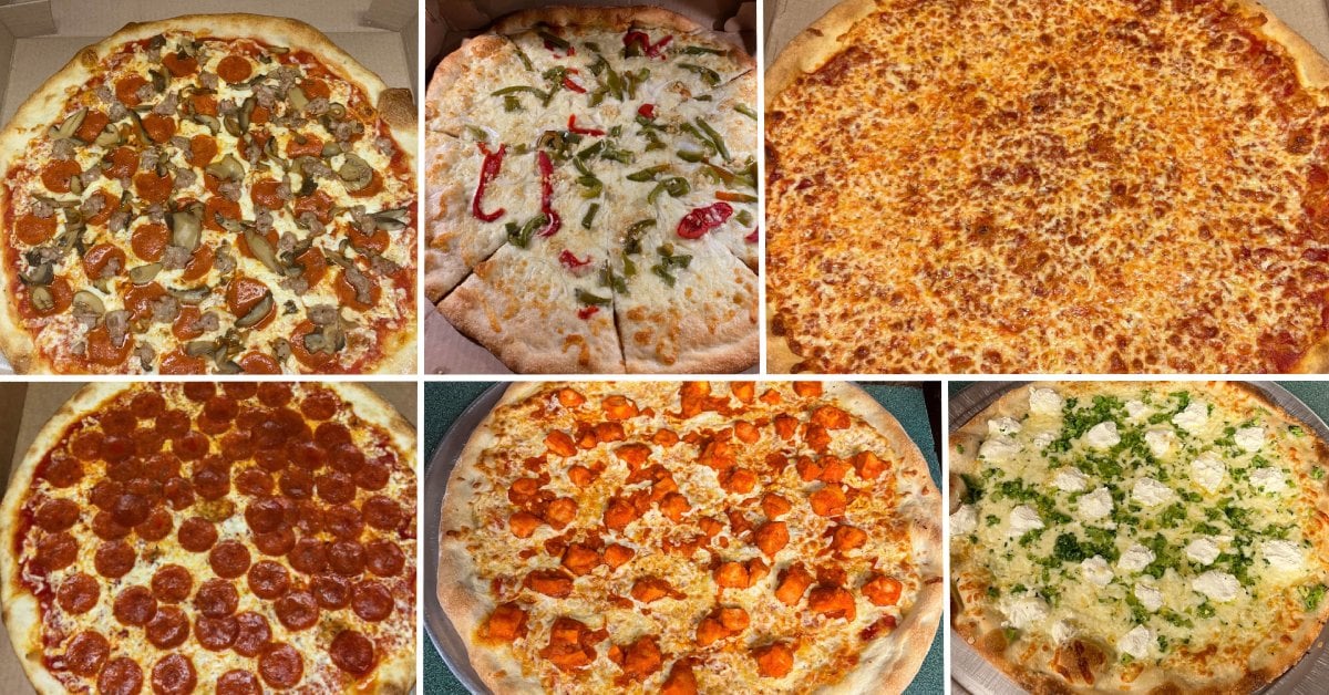 collage of different kinds of pizza