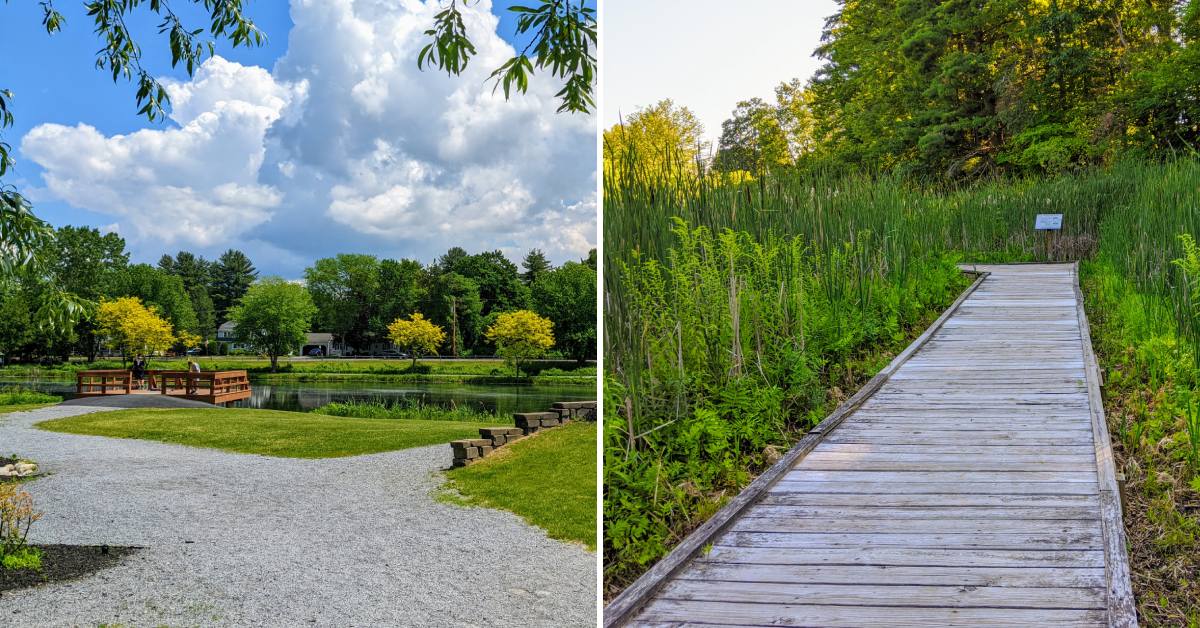 fishing platform and path in wetlands in hovey pond park