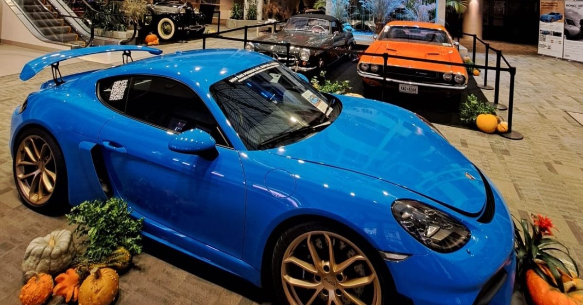 blue car at auto show