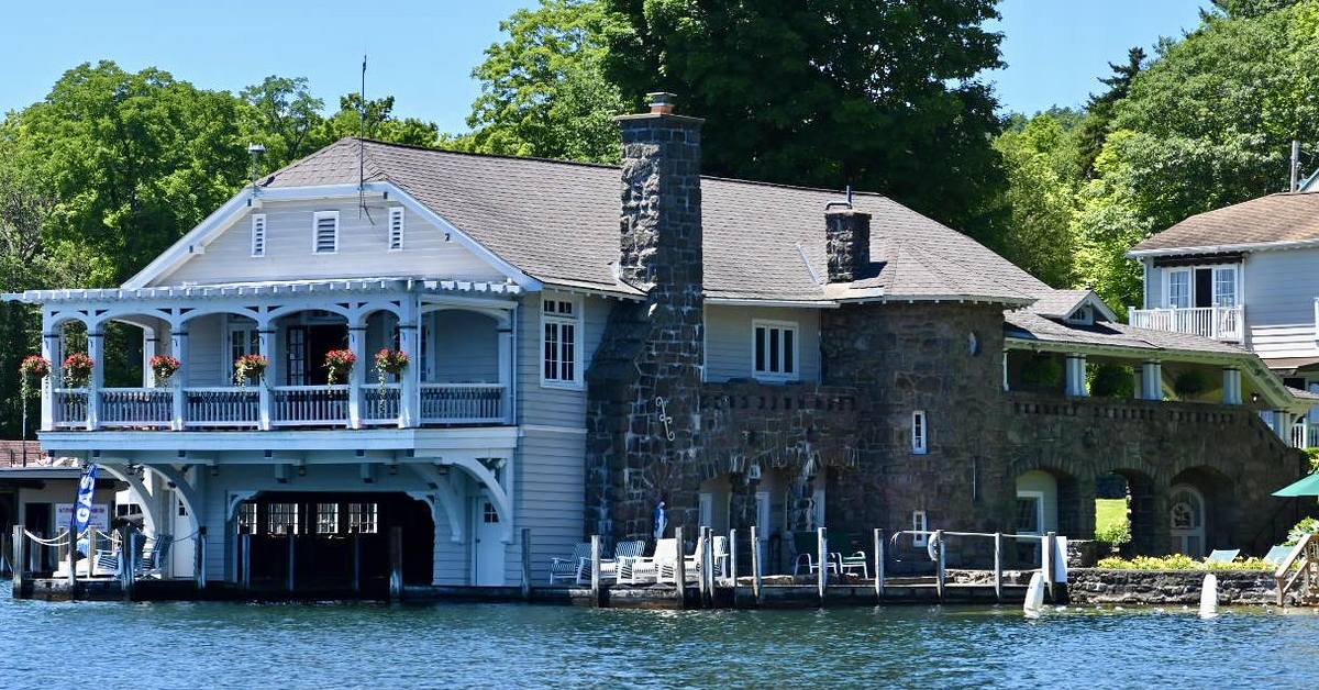 exterior of boathouse waterfront lodging