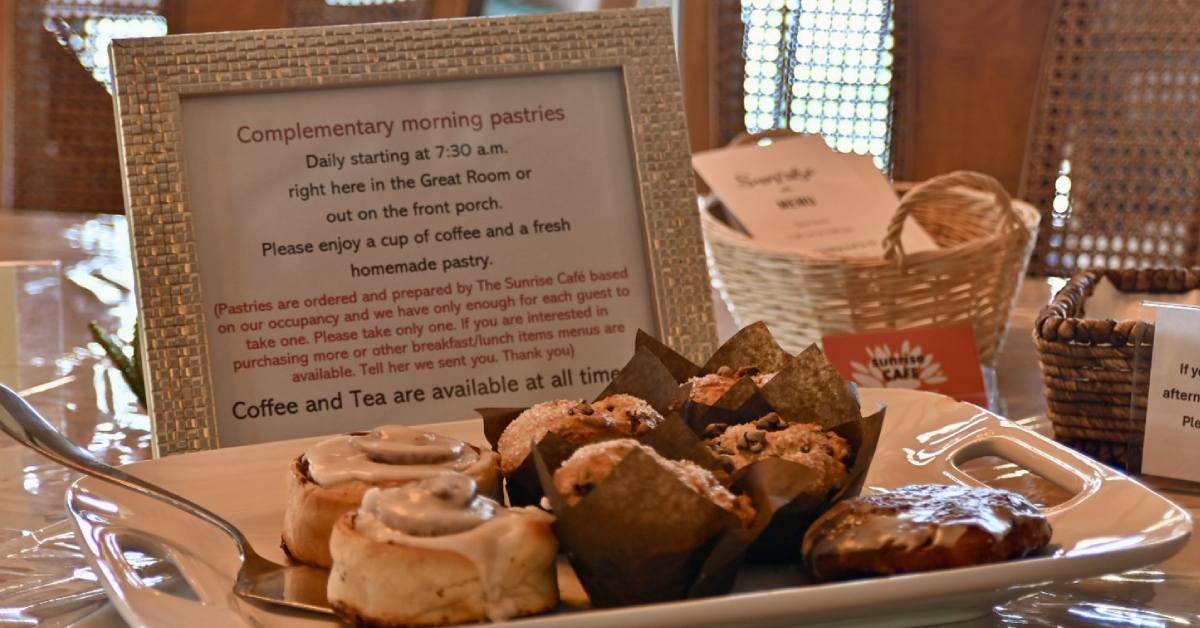 sign for complimentary pastries