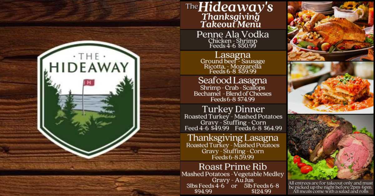 hideaway thanksgiving menu and logo