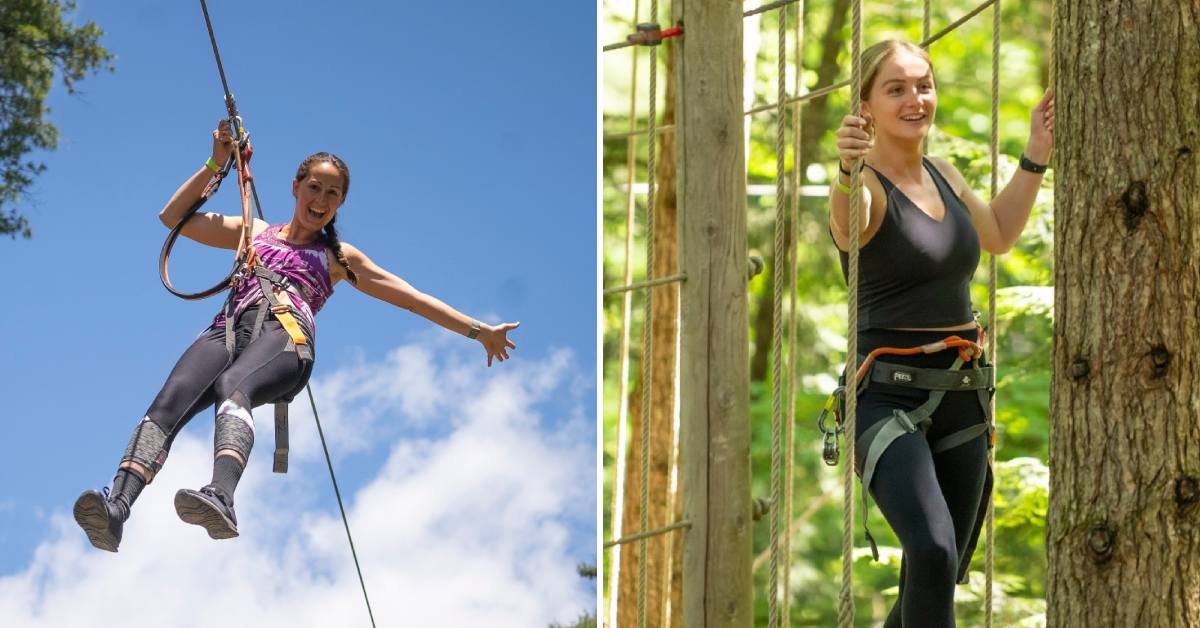 women at adirondack extreme's adventure course