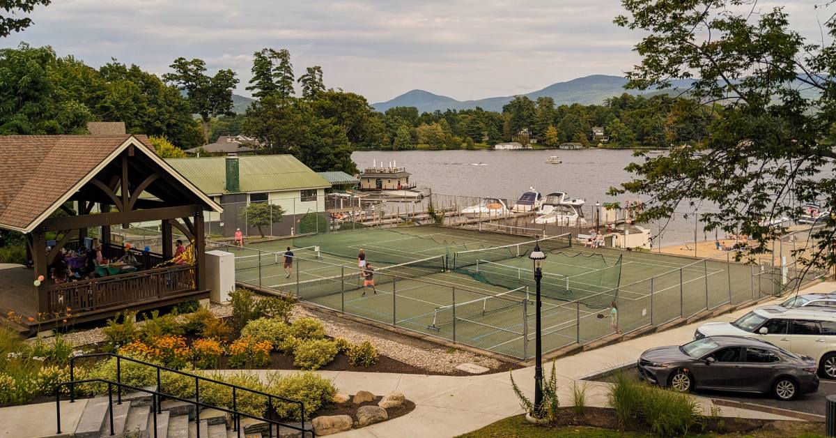 bolton landing park with pickleball and boats