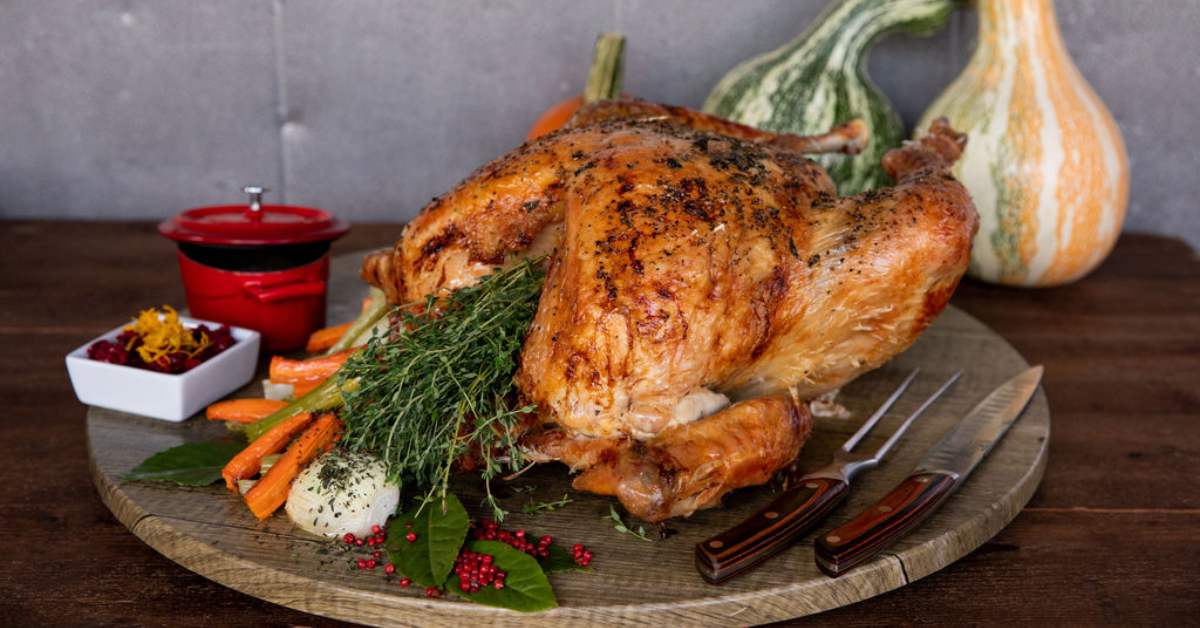 thanksgiving turkey meal on a circular board