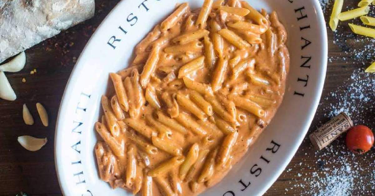 a pasta dish with a creamy tomato sauce