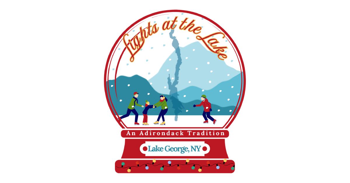 lights at the lake graphic with people ice skating in a snow globe