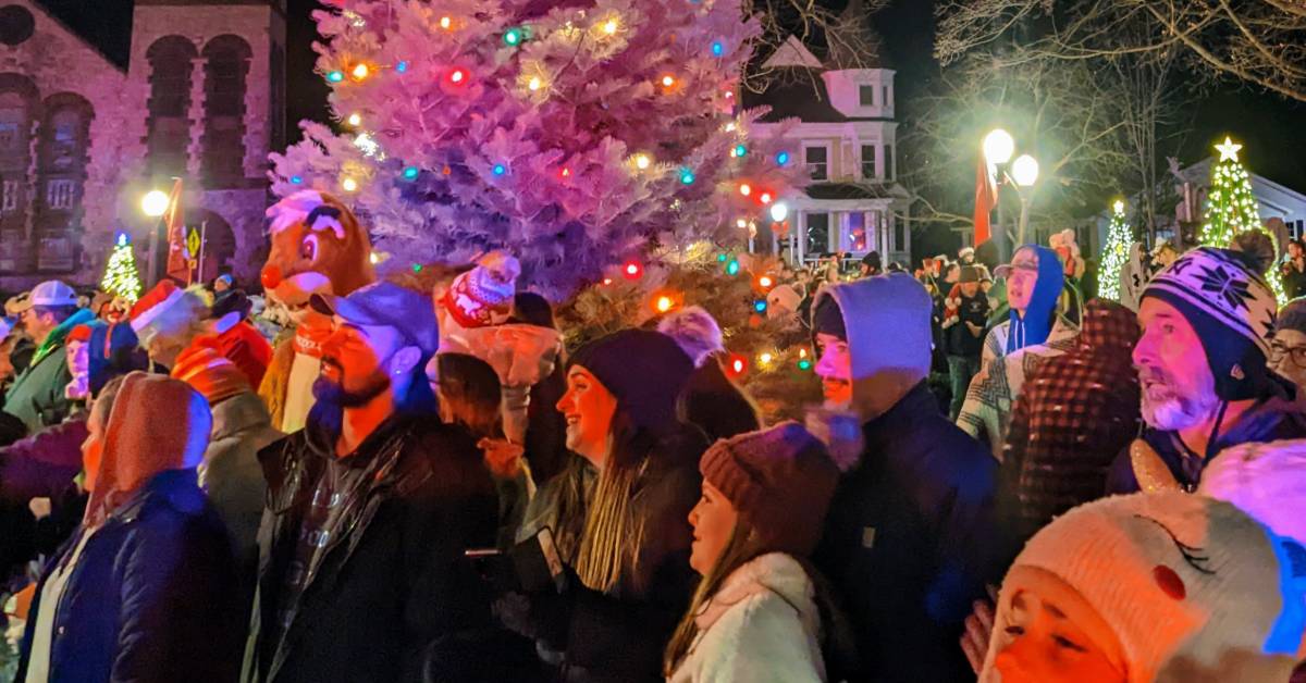 people outside at a christmas event