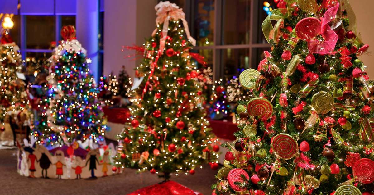 beautifully decorated Christmas trees in a room