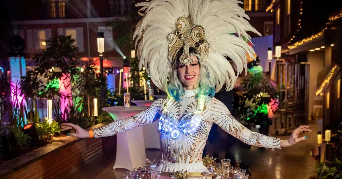 woman dressed in festive costume for NYE