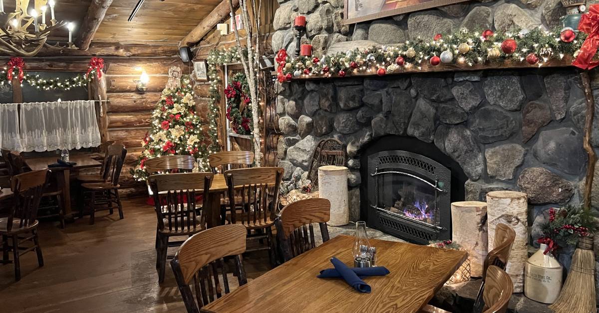 the log jam in lake george decorated for christmas