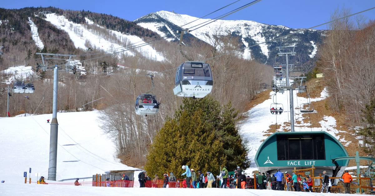 gondola and people at whiteface mountain