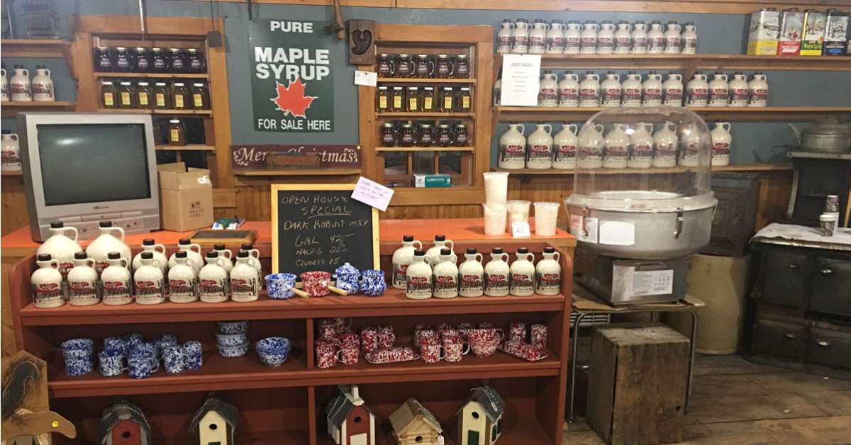 Store with shelves of maple syrup