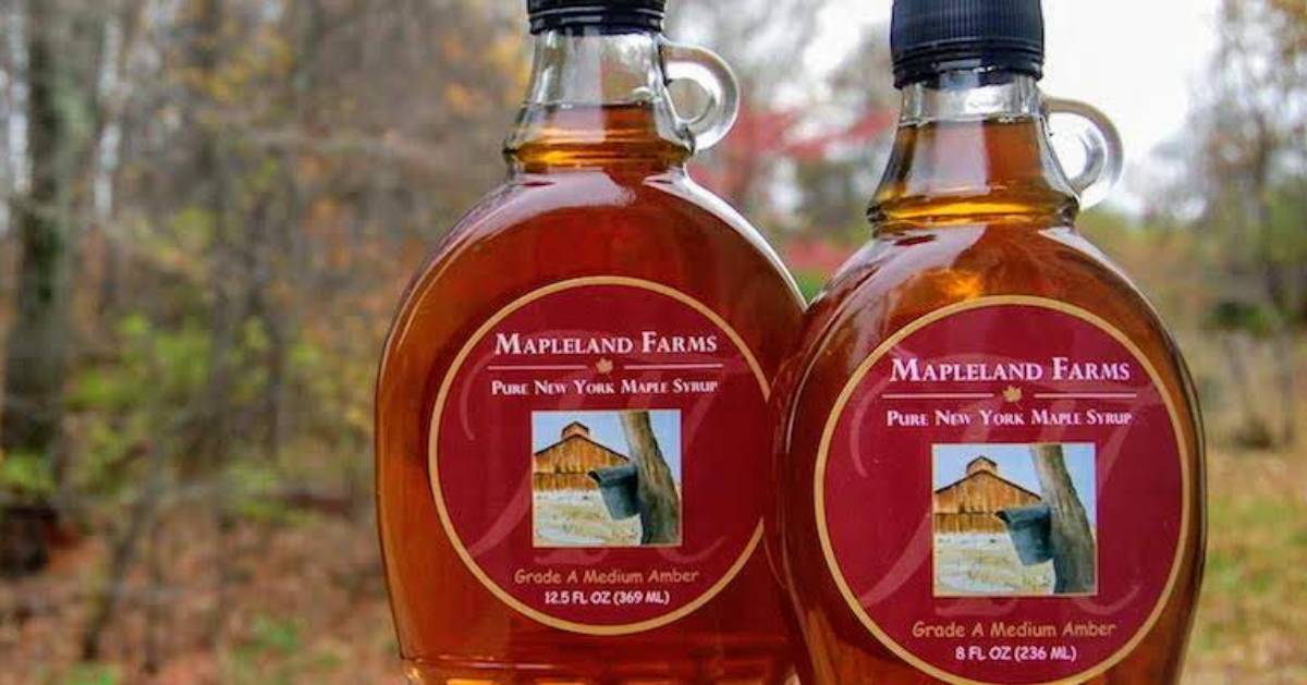 two mapleland syrup bottles.